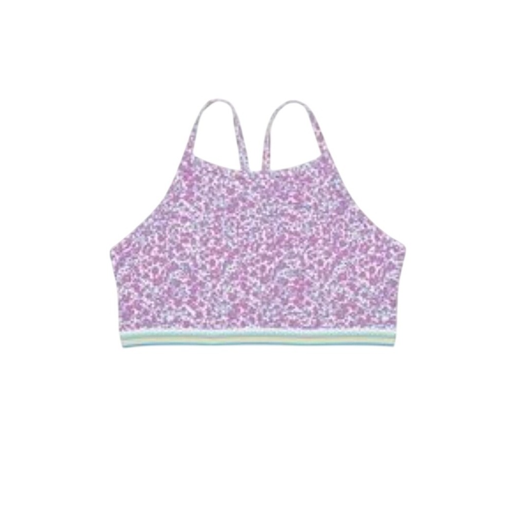 Zella Girls Purple Floral High Neck Bikini Top UPF 50+ Size 12 NWT